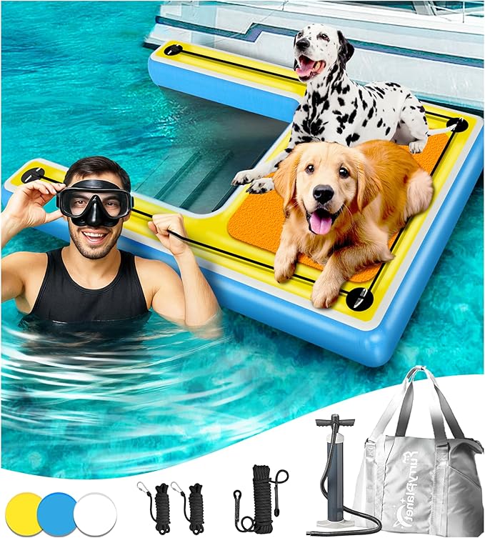 Inflatable Dog Ramp – 60"x40" Extra Large Boat Ramp for Dogs Up to 240 lbs, Non-Slip Puncture-Resistant Inflatable Dock Floating Platform, Pool Floats Platform for Lakes, Boats, Lake, Trip
