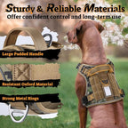 rabbitgoo Dog Harness for Large Dogs No Pull, Tactical Service Pet Vest with Molle and Control Handle, Adjustable and Reflective Military Harness for Easy Walking and Training, Brown camo, L