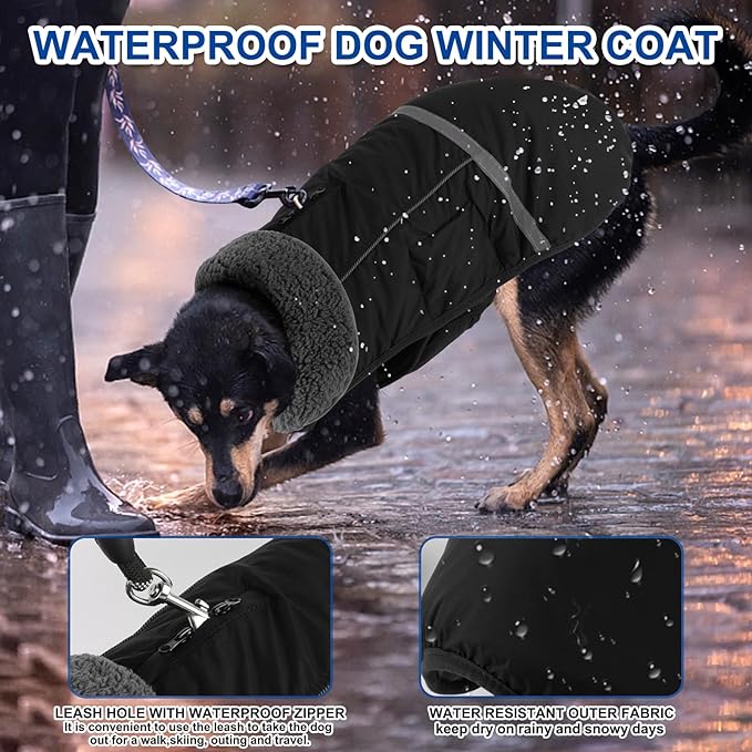 Doglay Dog Coat, Waterproof Dog Jacket Pet Winter Coat for Cold Weather with Thicken Furry Collar, Reflective Puppy Winter Jacket Warm Fleece Lining for Small Medium Large Pets