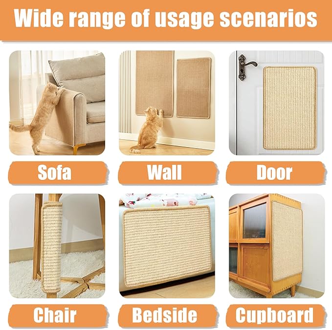 Cat Scratcher Mat Natural Sisal Fabric Cat Scratching Pad Couch Protector Horizontal Floor Cat Carpet Easy Use for Indoor Cats, Beige 1, 20" x 35"