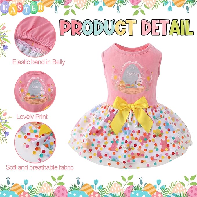 Abbylike 3 Pcs Seasonal Dog Outfits Easter Summer 4th of July Pet Costume Cotton Holiday Puppy Dress Lightweight Pet Apparel with Bowknot for Large Medium Dog Clothing, X-Small