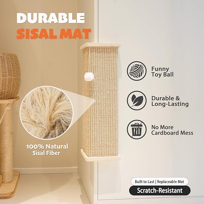 PETKARAY Sisal Corner Cat Scratcher, 22" Large Cat Wall Scratcher, Scratching Post for Indoor Cats, Wall Mounted Sisal Scratch Pad with Toy Ball