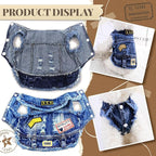 Cool Dog Jean Jacket Small Puppy Outfits Frenchie Clothes Denim Coats for Small Medium Dogs Cats Boys Girls Pet Vest Dog Shirt Clothing Doggy Costume (Blue Print, M（Suggest 6-9 lbs）)