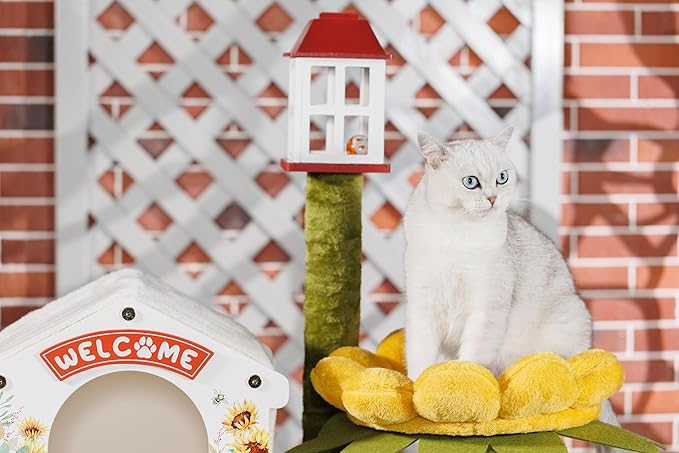 HYABi 62.4 Inch Tall Flower Cat Tree Tower Condo Climbing for Indoor Cats Multi Level with Sisal Scratching Post Hammocks Pet House Play Home Furniture Platform