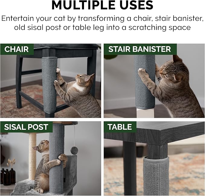 Furhaven Wrap Around Scratching Post Cover for Indoor Cats, Fits Posts Up to 3.5" Diameter, Durable & Less Mess - Tiger Tough Carpet Scratch Mat - Gray, Large