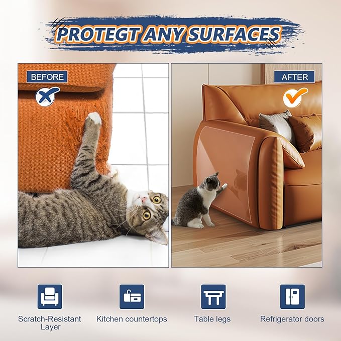 Eunice Cat Scratch Furniture Protectort, 17 x 11.8 in 16 Pack Pack Couch Protector from Claws,Self-Adhesive Tape for Furniture - Easy to Remove Anti Scratch Furniture Protector