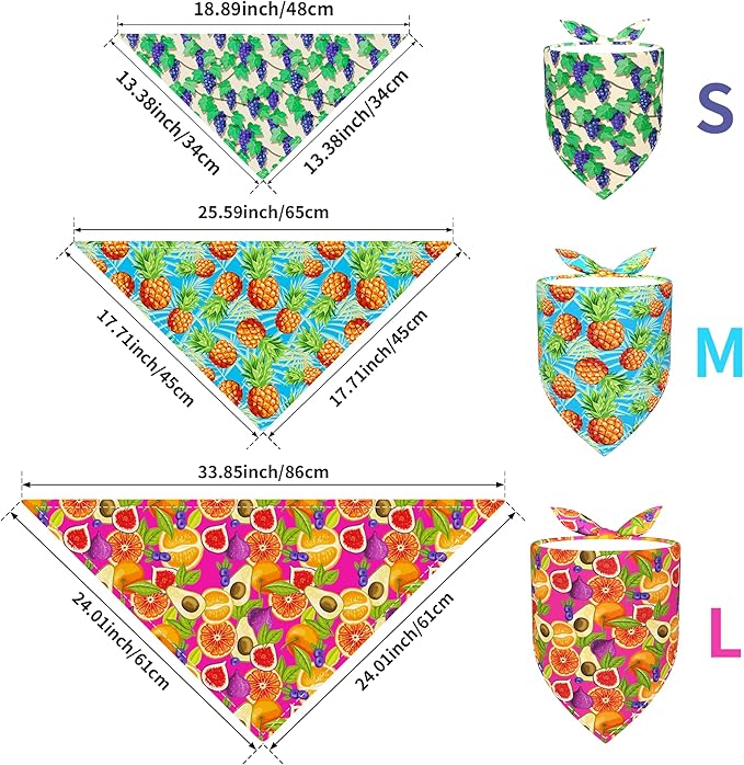 10PCS Dog Bandanas Summer Fruit for for Large Extral Large XL XXL Breed Pink Purple Yellow Blue Kerchief Triangle Bibs Head Scarves for Boys and Girls Grooming Costume