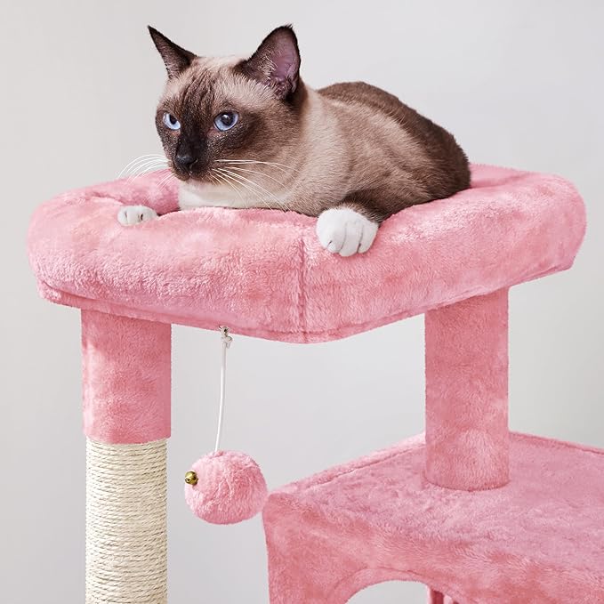 Yaheetech Cat Tree for Indoor Pets, 36in Tower Condo w/Extra Large Perch, Scratching Posts, Board, Dangling Ball, Play Structure for Kittens & Adult Cats, Pink