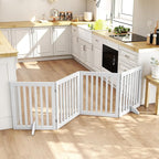 24”H Freestanding Dog Gates for The House, Wooden Pet Gates for Doorways, Extra Wide Dog Gate for Stairs, Support Feet Included, 80 inch Wide 4 Panels, Indoor Use, White