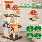 Mushroom Cat Tree, Multi-Layer Cat Tower with 2 Condos & Platforms, Cat Activity Center with Full-Wrapped Sisal Posts, Sisal Scratching Boards & Interactive Balls for Indoors (57.5")