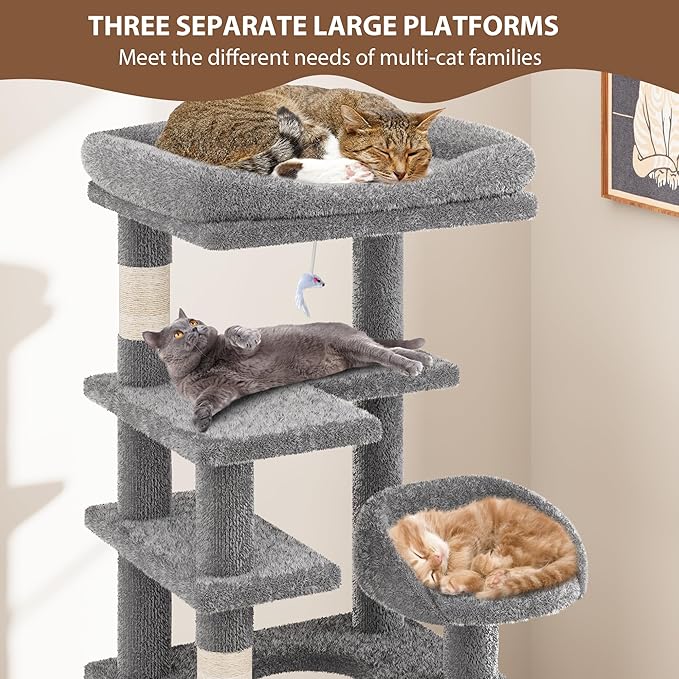 GarveeLife Cat Tree, Tall Cat Tower Condo for Indoor Large Cats, Cat House Furniture with Padded Plush Perch Sisal Scratching Posts