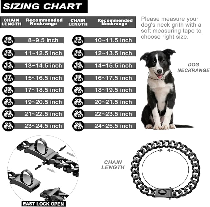 Dog Chain Collar Walking Training Collar with Design Secure Buckle 19MM Black Cuban Link Strong Heavy Duty Chew Proof Chain(19MM, 24")