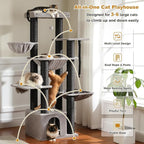 PETEPELA 67" XXL Cat Tree for Large Cats up to 25 lbs, Heavy Duty Cat Tower w/13 Extra-Thick Sisal Scratching Posts [φ4.3”], Cat Furniture with Metal Frame Hammock & XL Condo for Maine Coon, Black