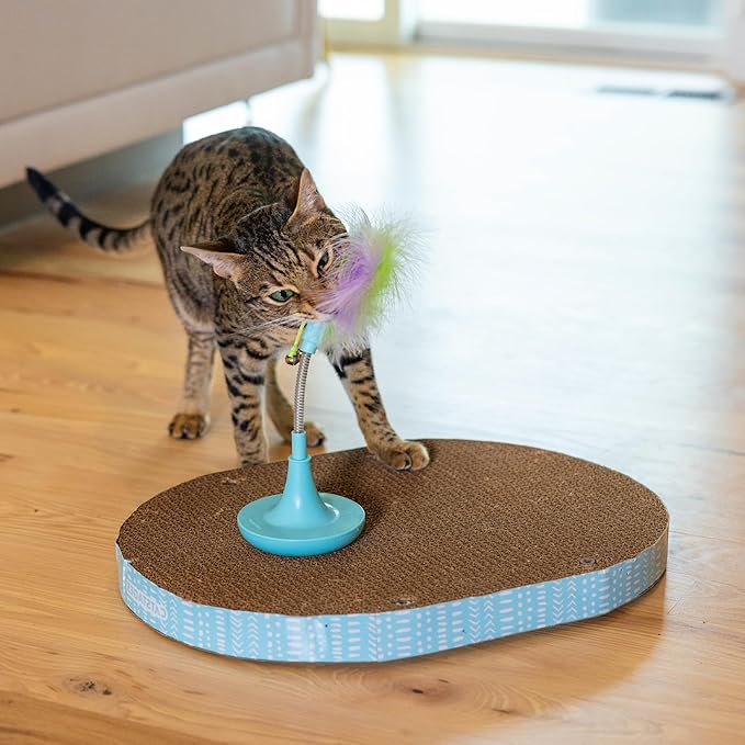 Catstages Feather Spring Toy Tease for Corrugate Cat Scratcher, Interactive Play, Blue