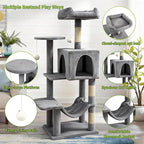 Pawly 46.5" Compact Space Saving Cat Tree for Small Apartment, Premium CARB P2-Compliant Particle Board, 350G Plush Sisal Cat Tower with Condo & Hammock for Indoor Kittens & 1-2 Cats