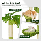 Green Tall Cat Tree 47-Inch for Kittens Under 6 Months 9lbs, Cat Tower for Small Cats - Scratching Post, Plush Hammock, Double Condos & Dangling Toys