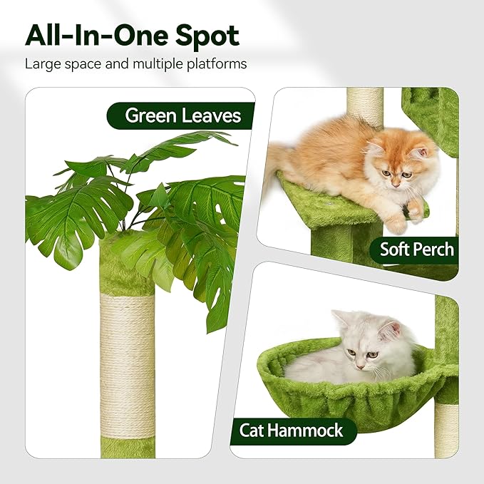 Green Tall Cat Tree 47-Inch for Kittens Under 6 Months 9lbs, Cat Tower for Small Cats - Scratching Post, Plush Hammock, Double Condos & Dangling Toys