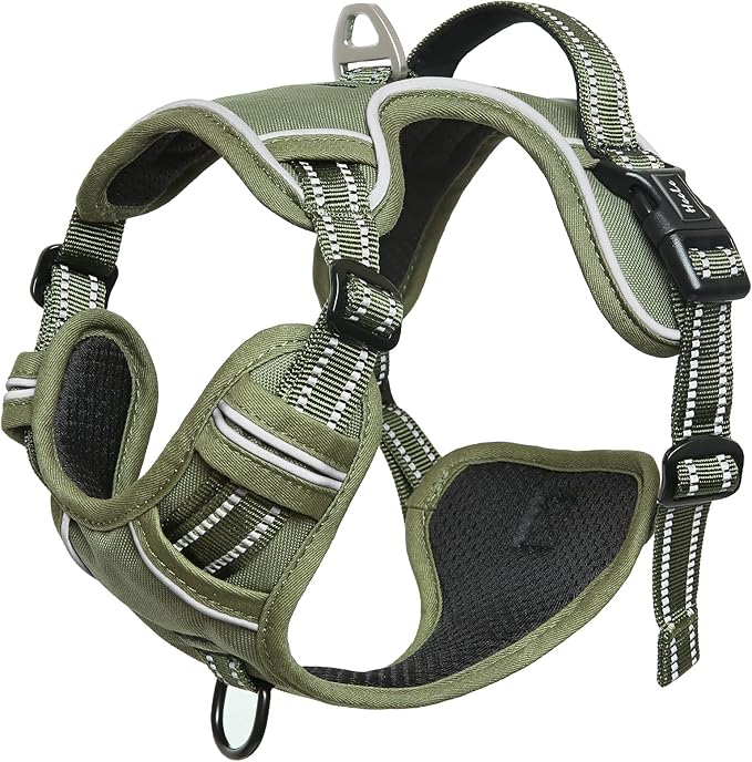 HEELE Dog Harness, No Pull Adjustable Padded Reflective Harness for Small Medium Large Dogs with Handle for Walking Training, Green, M