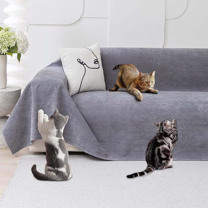 Loiion Cat Scratch Furniture Protector - Anti-Slip, Waterproof Sofa Cover to Keep Cats Off, Pet-Friendly Couch Protectors for 3 Cushion Couch, Anti-Scratch Couch Cover for Pets and Kids Grey