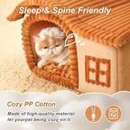 Jiupety Bear Cat Houses for Indoor Cats, Chimney Cute Cat Bed Cave, Enough Interior Space, Cartoon Soft Pet House Up to 3-7 lbs Kitten, Brown