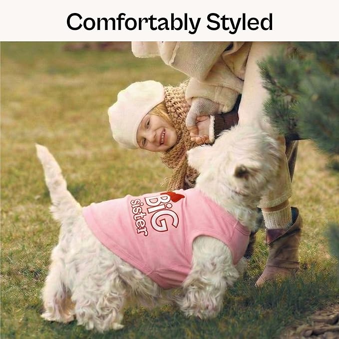 Parisian Pet Dog Shirt – 100% Cotton Shirts for Small Dogs – Pink Sleeveless Puppy Clothes – Lightweight and Breathable Dog Apparel – Girl Big Sister Dogs Clothes - Stretchy Pet T Shirts
