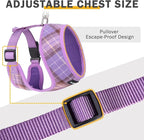 SCENEREAL No Pull Dog Harness with Leash Set for Small Dogs - Breathable Soft Mesh Vest, Plaid Design for Daily Walking Training, Fits Chihuahua Bulldog, Purple Size S