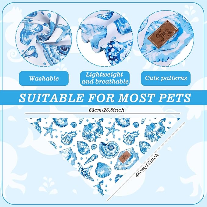 JarThenaAMCS 2Pcs Sea Dog Bandana Summer Ocean Animal Triangle Pet Scarf Double-Sided Adjustable Pet Neckerchief for Hawaiian Beach Party Decor Small Medium Large Cat Dog Costume Accessories