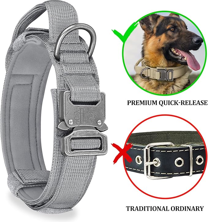 COOYOO Dog Collar,3 Piece Set Tactical Dog Collars, Adjustable Military Training Nylon Dog Collar with Control Handle and Heavy Metal Buckle for Medium and Large Dogs