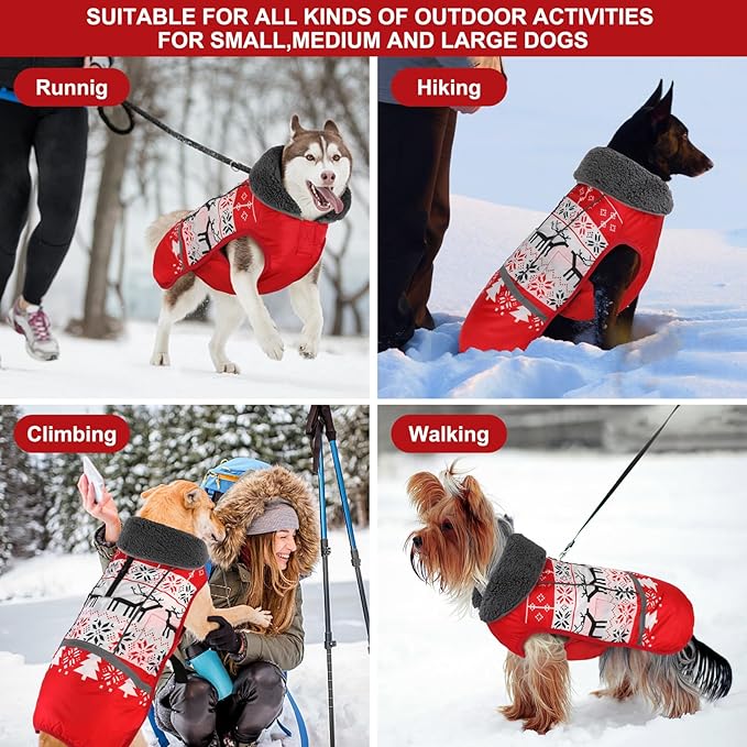 Doglay Dog Coat, Waterproof Dog Jacket Pet Winter Coat for Cold Weather with Thicken Furry Collar, Reflective Puppy Winter Jacket Warm Fleece Lining for Small Medium Large Pets