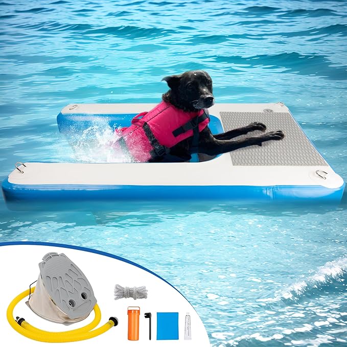 Dog Boat Ramp 48"x32", Inflatable Dog Ramp for Boat & Pool Ramp for Dogs, Non-Slip Stable Pet Ramp, Supports Up to 200 lbs for Pool, Lake & Beach