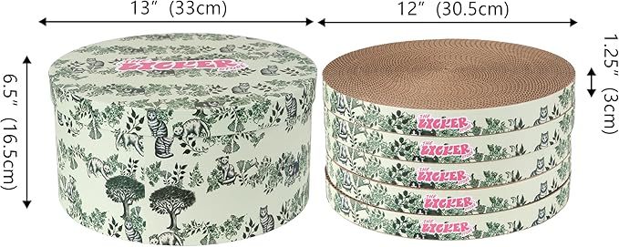 CSR1012J Kate 12 Inch Cardboard Cat Scratcher Pads with Box & Catnip, Reversible Heavy-Duty Scratch Boards for Cats, Furniture Protection, Nature Cat Pattern, Green, 5-Pack