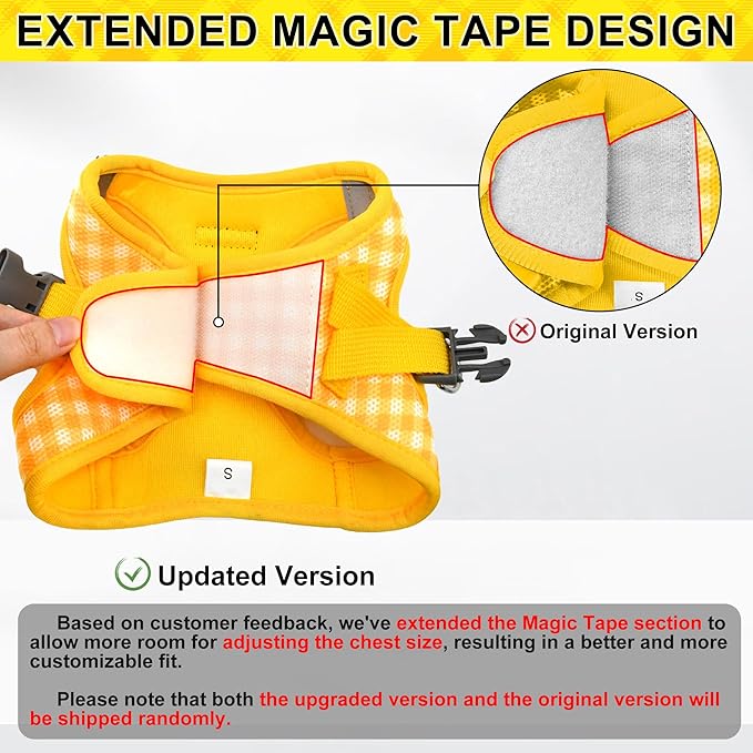 AIITLE No-Pull Pet Harness with a Leash, Plaid Comfort Padded Vest, Step in Dog Harness, Reflective Bands, Soft Breathable Pet Supplies, for Small and Medium Dogs and Cats Yellow S