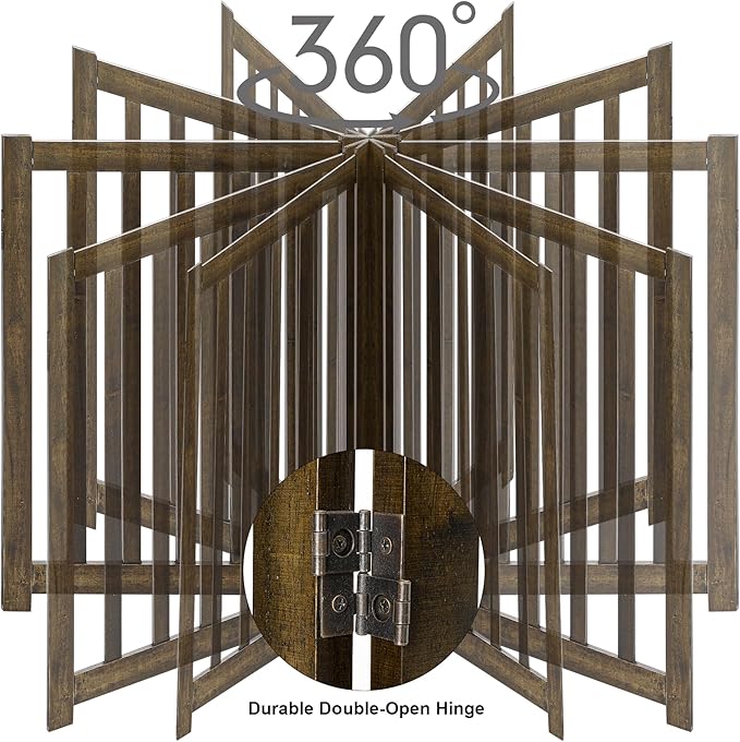 LZRS 2-Panel Wooden Free Standing Foldable Dog Gate Indoor – Solid Hardwood 24" High, Step-Over Safety Pet Gate for Doorways, Stairs & Small Spaces - Indoor Use, Walnut