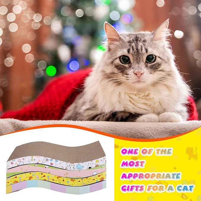 Qunclay 4 Pcs Cardboard Cat Scratcher, Reversible Cat Scratch Pad with Catnip, Textures Design S Shape Corrugated Boards for Furniture Protection