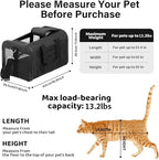 Pet Travel Carrier Soft Sided Portable Bag for Cats, Small Dogs, Kittens or Puppies, Collapsible, Durable, Airline Approved, Travel Friendly (Black Regular)