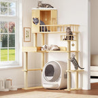 Corner Cat Tree for Automatic Litter Box, 61'' Tall Wood Cat Tower for Self Cleaning Litter Box, Cats Tree for Indoor Cats Large Adult, 6-Level Solid Wood Cat Furnitue w/12Pcs Scratching Post
