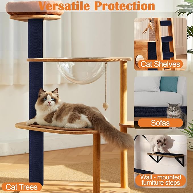 Couch Cat Scratch Protector - 78.7" x 15.8" Trimmable Self-Adhesive Cats Claws Scratch Pads, Sisal Cat DIY Climbing Couch Protector for Scratch Post Cat Tree Replacement Indoor (Dark Blue)