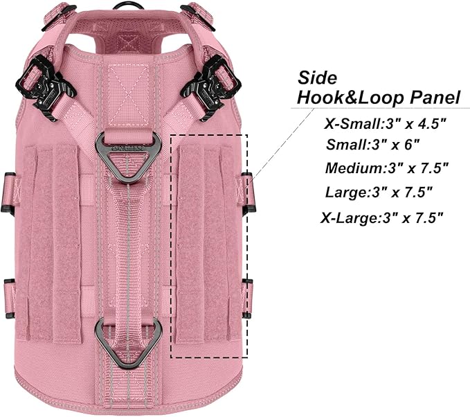 ICEFANG GN3 Tactical Dog Harness for X-Small Dogs, 6X Quick-Release Buckles,Dog Molle Vest with Handle,3/4 Body, Hook and Loop Panel for ID Patch,No Pulling Front Clip (XS (Chest: 17"-23"), Pink)