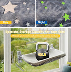 Homegroove 2 Pack Cat Window Perch, 24 x 12 Inch Foldable Cat Hammock for Window with Sturdy Metal Frame, Cordless Window Bed for Resting Seat for Indoor Cats (Grey-with Star Pattern, 24 x 12 Inch)