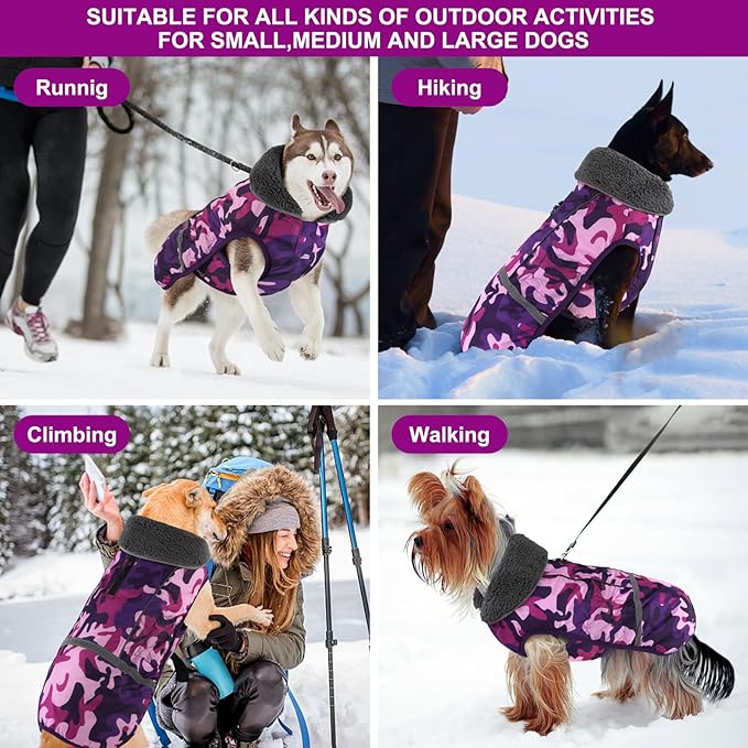 Doglay Dog Coat, Waterproof Dog Jacket Pet Winter Coat for Cold Weather with Thicken Furry Collar, Reflective Puppy Winter Jacket Warm Fleece Lining for Small Medium Large Pets