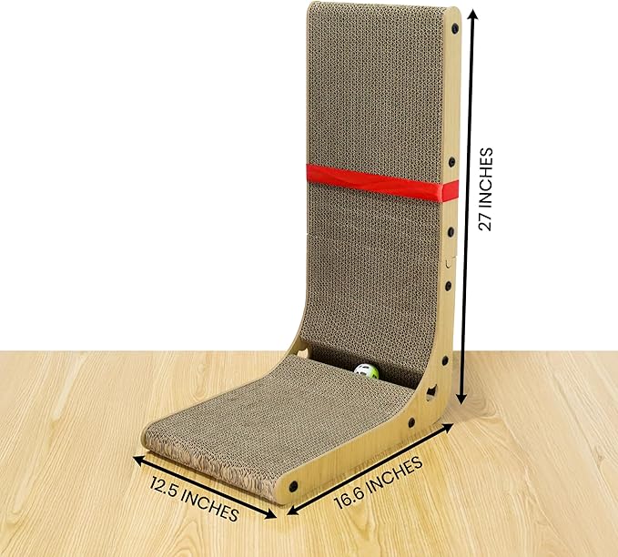 27" L Shaped Cat Scratchers for Indoor Cats, Corrugated Cardboard Cat Scratcher Pad, Vertical Scratching Board Indoor Use Protecting Furniture Scratch Pad, Cardboard Scratching with Ball Toy
