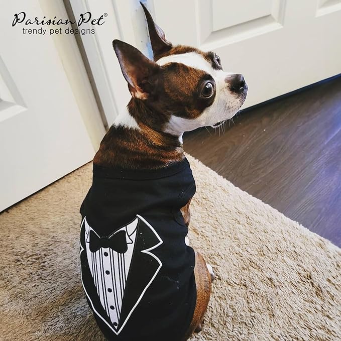 Parisian Pet Dog Shirt – 100% Cotton Shirts for Large Dogs – Sleeveless Tuxedo Puppy Clothes – Lightweight and Breathable Pet Apparel – Black Dog Clothes - Stretchy T Shirts for Dogs