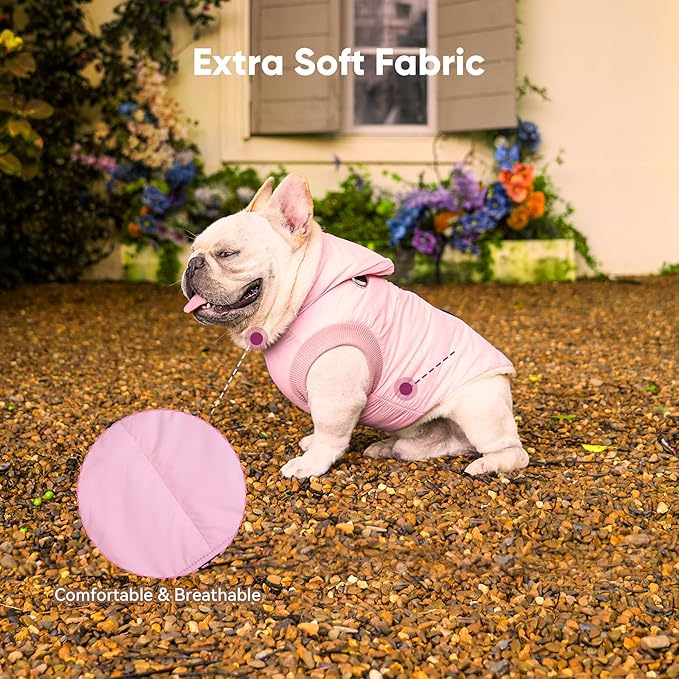 Fleece Lining Dog Hoodie with Harness Built in,Extra Warm Medium Dog Jacket in Winter Doggie Coats with Hooded,Light Pink XL