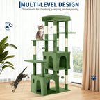 Green 61" Heavy Duty Cat Tree for Large Indoor Cats & Maine Coon, Fresh Multi-Level Cat Tower with Extra Large Perch, 2 Spacious Condos, Natural Sisal Scratching Posts & Interactive Toys