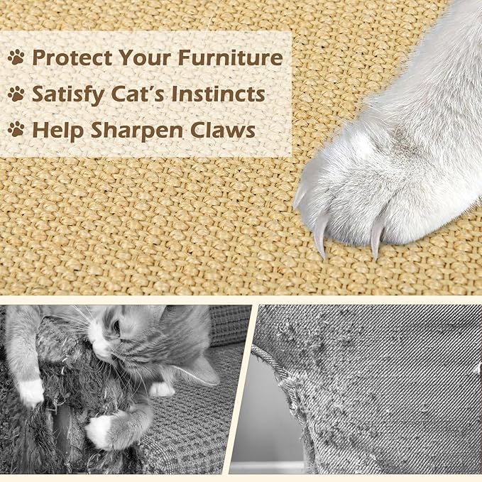 PETSITE Cat Scratcher Mat, Natural Sisal Scratching Mats, Horizontal Cat Floor Scratching Pad Rug with Adhesive Hook Loop Tapes (2, 31.5 x 19.69 in)