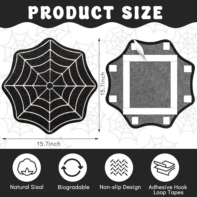 Self Adhesive Sisal Cat Scratch Pad for Wall or Couch, Trimmable Furniture Protector Mat with Strong Backing, Durable Cat Scratcher for Indoor Cats Activity Play(Spider Web)