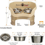 Neater Feeder Deluxe Mess-Proof Elevated Dog Bowls for Medium Dogs (19–40 lbs), 2 Height Adjustable (10” & 12.5”) No-Spill Raised Dog Bowl Stand w/Slow Feed Bowl for Food, Made in USA, Cappuccino