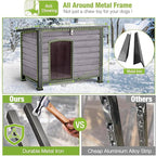 GUTINNEEN Heated Dog House Outdoor Insulated Dog Kennel with Heater, Durable Metal Frame, Chew-Resistant Cord, 6-Sided Thermal Liner, PVC Door Curtain for Winter (Grey)