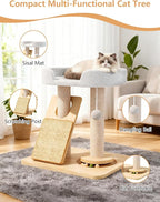 Simcat Cat Tree for Indoor Cats Large Adult, Cat Tower ower with Scratching Board/Post，Cat House with Solid Wood Turntable and Catnip Ball for Play