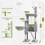 Cat Tree for Indoor Cats, Cat Tower with Scratching Post for Small Cats and Kittens, Cat House with Removable Top Platform and Fluffy Balls, Hanging Cat Basket, Light Gray GCT006SW